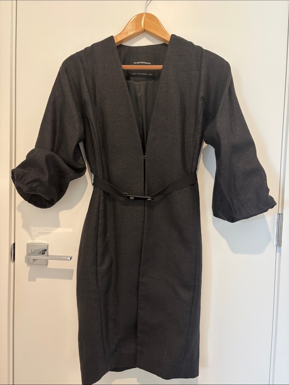 Club Monaco Black Textured Belted Dress